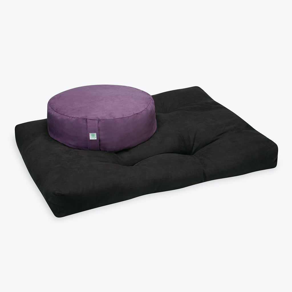 Black Zabuton Floor Cushion with Purple Zafu