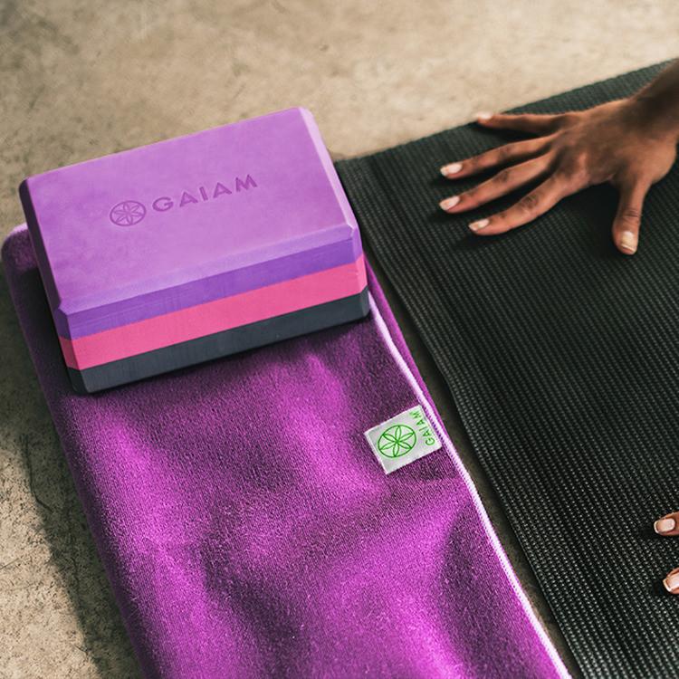 Purple Tri-Color Yoga Block in use
