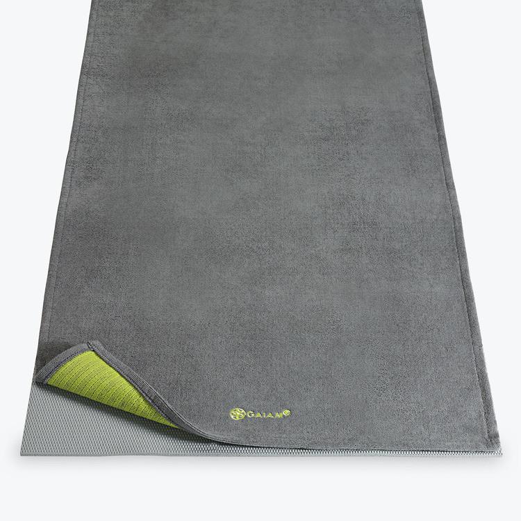 Grippy Yoga Mat Towel gray citron corner up