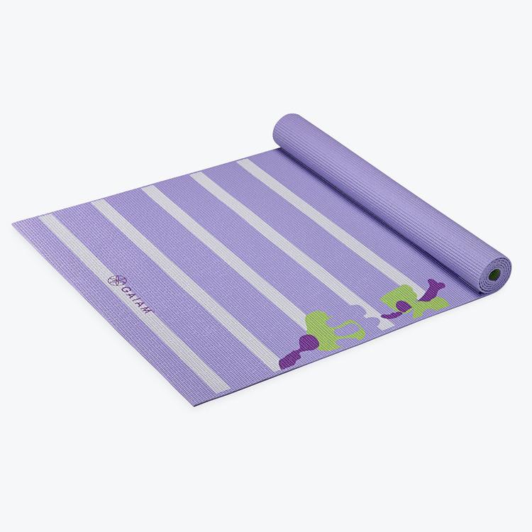 Gaiam Kids Purple Flower Yoga Mat 3 millimeter unrolled side