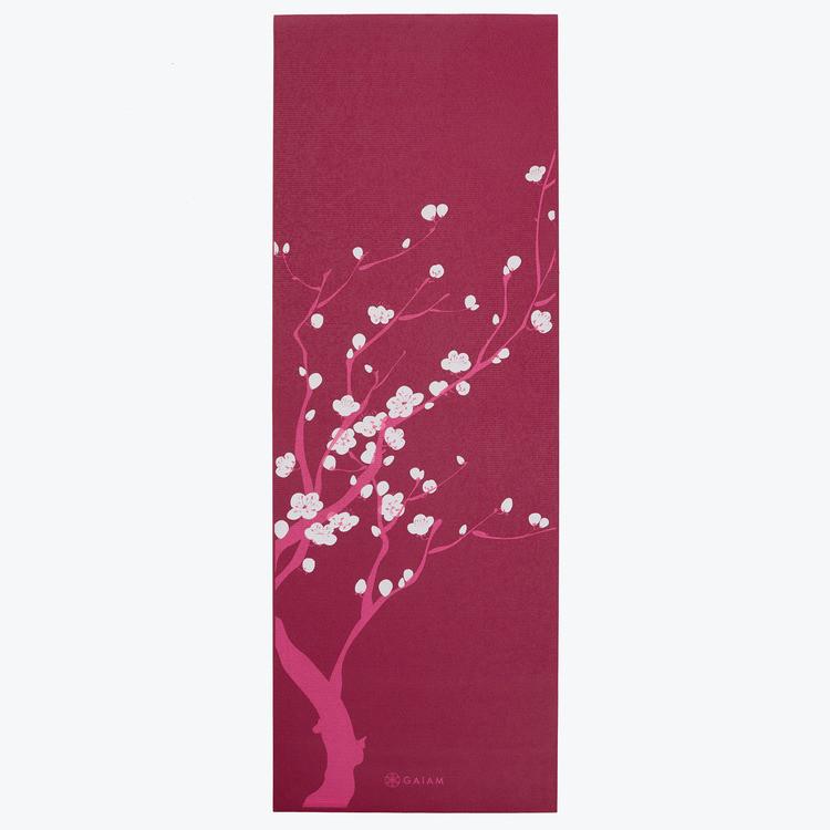 Gaiam Pink Cherry Blossom Yoga Mat 3 mm unrolled