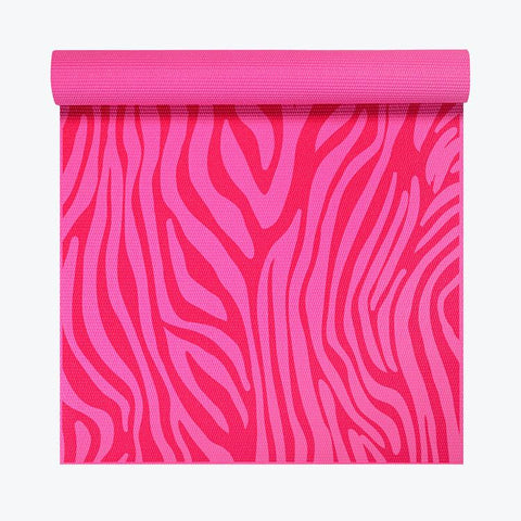 Gaiam Kids Pink Zebra Yoga Mat half rolled