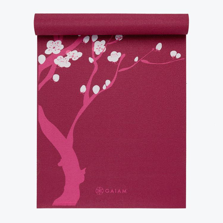 Gaiam Pink Cherry Blossom Yoga Mat 3 mm half rolled