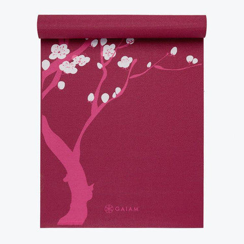 Gaiam Pink Cherry Blossom Yoga Mat 3 mm half rolled